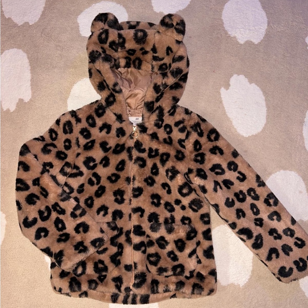 H&M Leopard Print Faux Fur Jacket with Ears
